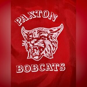Vintage full snap Paxton Bobcats jacket in red with white logo/text -size medium